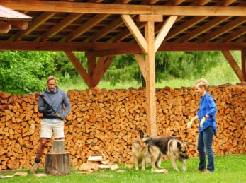 Ben Fogle chops wood at Wild Bear Lodge